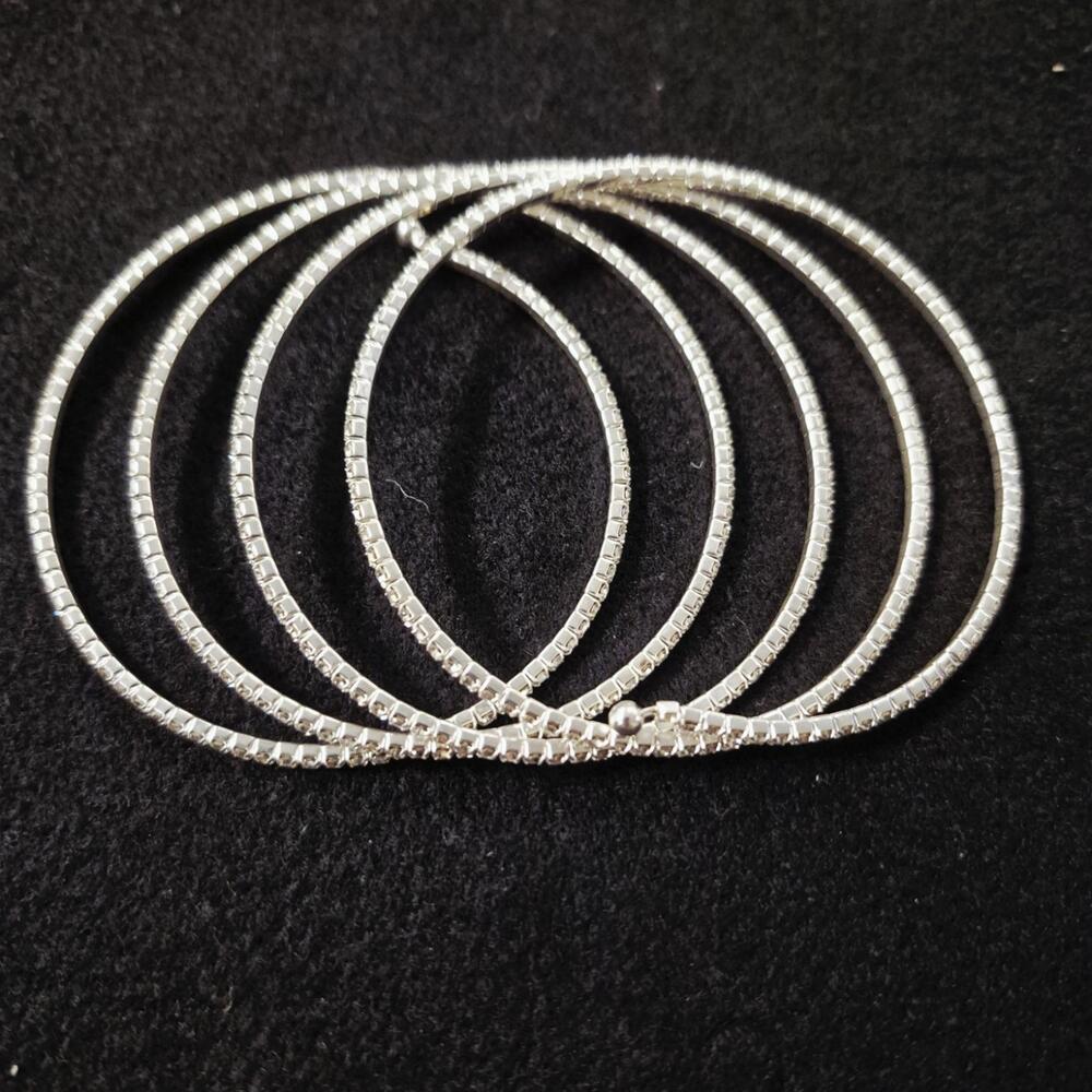 Anne Klein Multi-Row Rhinestone Flex Bracelet – Silver-Tone